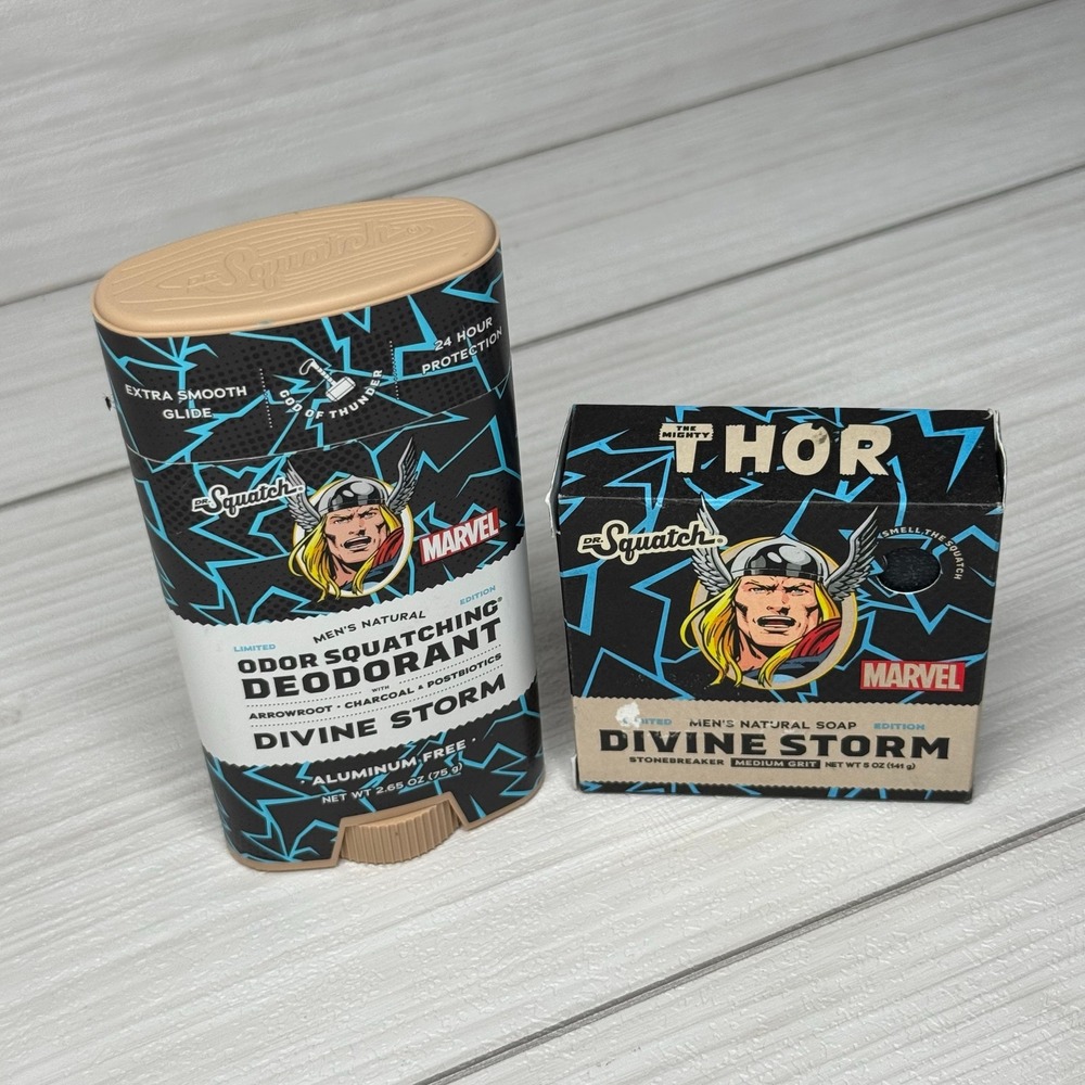 Dr. Squatch The‎ Mighty Thor Divine Storm Deodorant Soap Bar Set Marvel Grooming